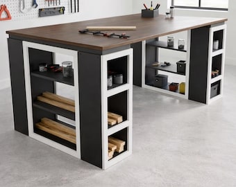 Piani per tavoli da lavoro fai da te con spazio di archiviazione / Scrivania per sala hobby di grandi dimensioni in formato PDF