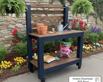 DIY-Blumenerde-Bodenbank-Pläne PDF: Moderne Garten-Werkbank Bauanleitung