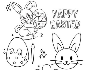 Sumérgete en la alegría de la Pascua: ¡libro para colorear digital para que los niños coloreen los huevos de Pascua! Niños