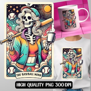 Die Baseball Mama Tarot Karte PNG | Niedliche Tarot Baseball Karten Design für T-Shirts, Tassen & Taschen | Trendiger digitaler Download zum Basteln und Verschenken