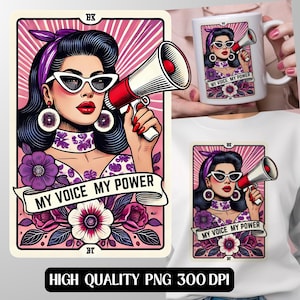 Minha voz, meu poder Carta de Tarô PNG | Mês da História das Mulheres Sublimação | Download Digital Feminista para Camisa, Caneca, Bolsa e Mais