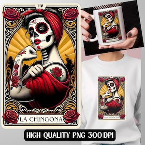 La Chingona Tarot-Karte PNG | Mexikanische Chola Schädel PNG | Skelett Kunst | Spanische Tarot-Karte | Dia de los Muertos inspirierte digitale Kunst