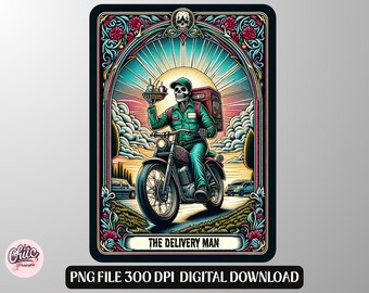 Funny Skeleton Tarot Card PNG: Delivery Man Sublimation Design (Digital File)