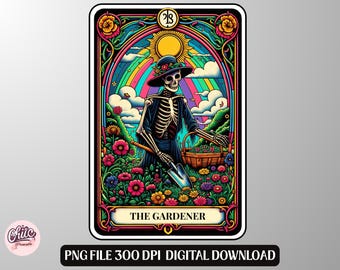 Funny Skeleton Gardener Tarot Card PNG: Sublimation Graphic (Instant Download)
