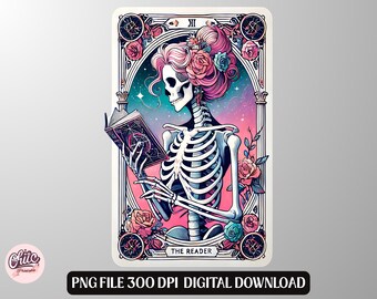 The Reader – Gothic Pastel Skeleton Book Art, Witchy Digital Download PNG for Mugs, Shirts & DIY Crafts