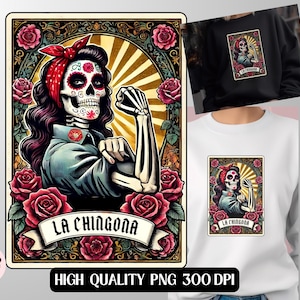 La Chingona, tarotkaart PNG - Mexicaans chisme-sublimatieontwerp voor T-shirt, mok, tas - trendy digitale download