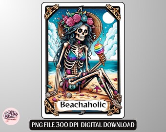 Beachaholic Skeleton Card: Sublimation Design PNG (Digital Download)