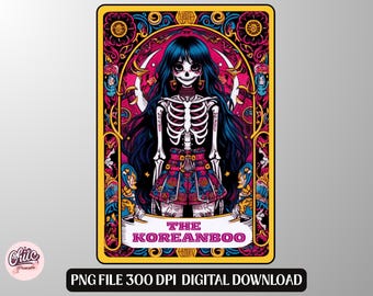 Koreanboo Skeleton Tarot Card PNG: Funny Fortune Design (Digital Download)