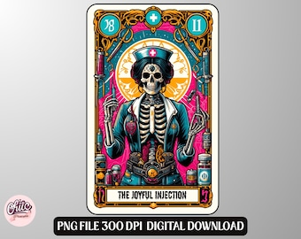 Funny Skeleton Tarot Card PNG: Woman Nurse Design (Digital Download)
