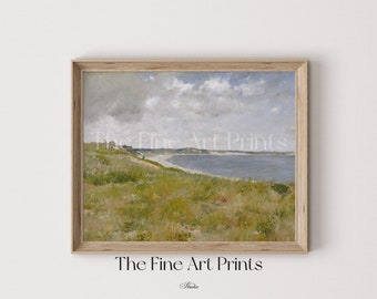 Pintura de paisaje costero vintage: Impresión artística de verano junto al mar (descarga digital)