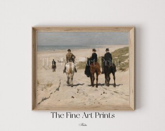 Vintage Horse Beach Painting: Equestrian Seaside Art Print (Digital Download)