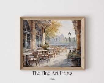 Paris Cafe Watercolor Print: Vintage French Cityscape (Digital Download)