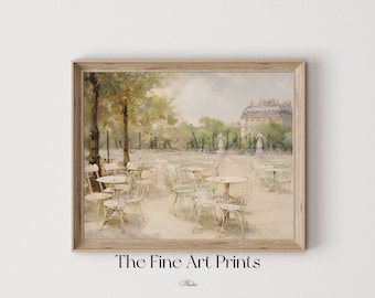 パリのカフェ水彩画：ヴィンテージフランス建築アートプリント