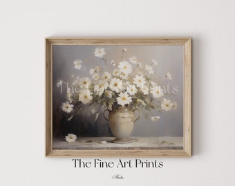 Neutral Floral Still Life Painting: Vintage Farmhouse Decor (Digital Download)