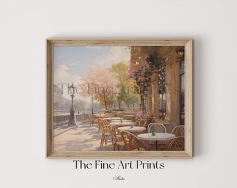 Paris Cafe Watercolor Print: Spring Blossoms, Parisian Bistro (Digital Download)