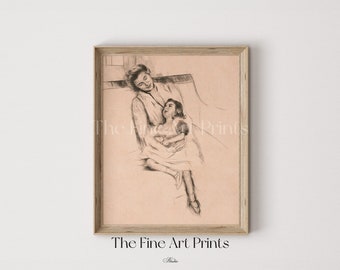 Retrato vintage de madre e hijo: Arte infantil discreto (descarga digital)