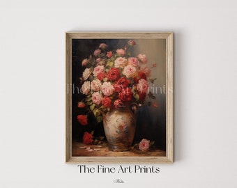 Dipinto di natura morta con rose d'epoca: stampa botanica malinconica (download digitale)