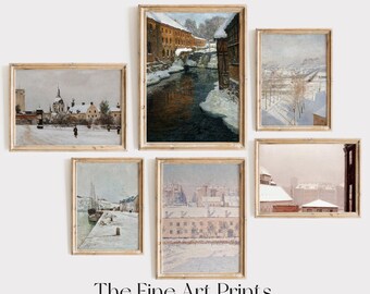 Vintage Winterlandschaft Kunstdruck Set: Französische Landlandschaft (Digitaler Download)