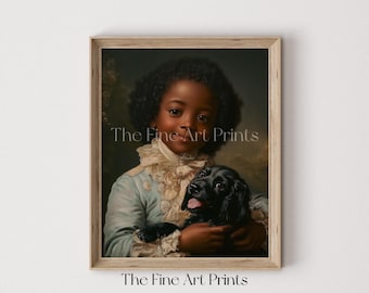 Vintage afroamerikanische Kind mit Hund Portrait Kunst (digitaler Download)
