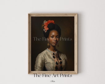 Impressão de retrato de mulher negra vintage: decoração elegante e sombria para casa (download digital)