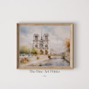 Notre Dame de Paris Digitaler Aquarelldruck | Französische Gothische Kathedrale Wandkunst | Paris Fluss Szene Vintage Kunst Poster | Druckbare Download
