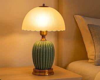 Modern Mushroom Table Lamp, Dimmable Ceramic Bedside Lamp