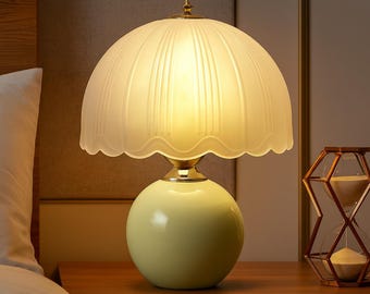Mid Century Glass Mushroom Lamp, Retro Bedside Table Lamp, 3 Color Temps