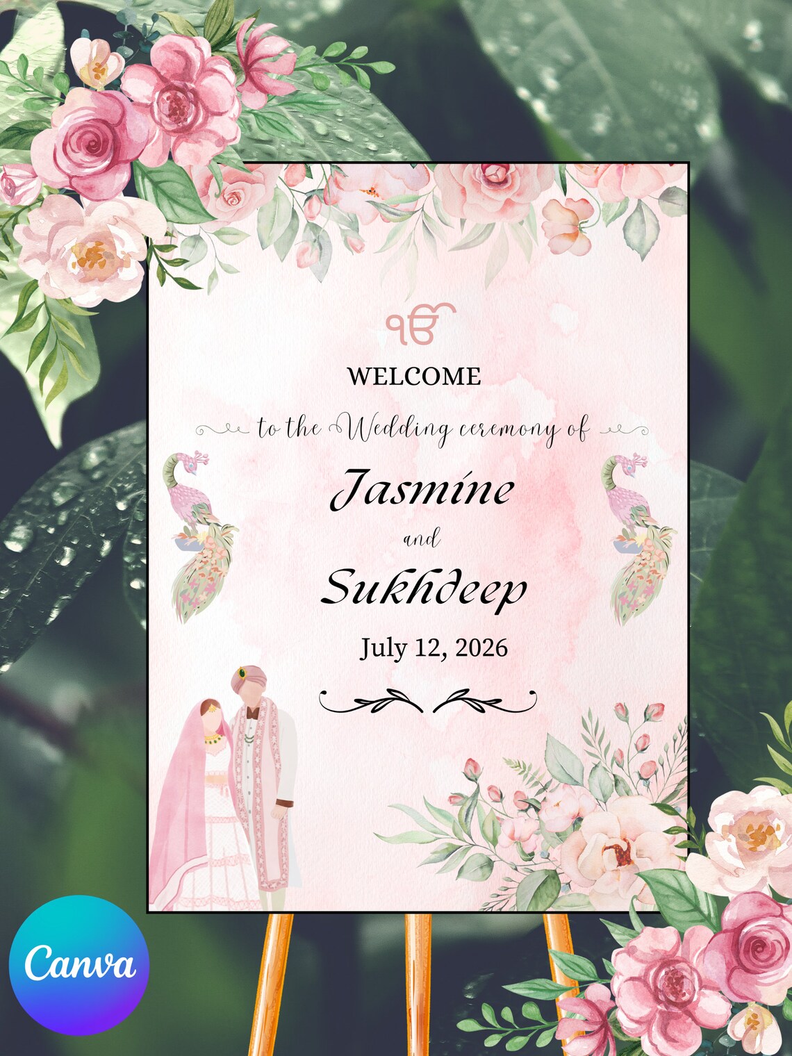 Sikh Wedding Floral Welcome Sign Printable Digital Download, Indian ...