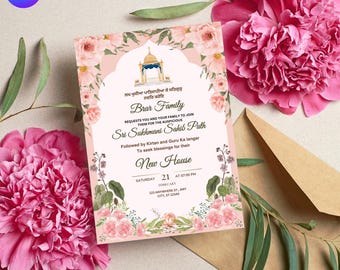 Editable Sukhmani Sahib Path Invitation: Floral New House Invite (Digital Download)