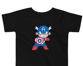 T-shirt à Manches Courtes pour Enfant - motif Captain America - Taille 2 à 5 ans