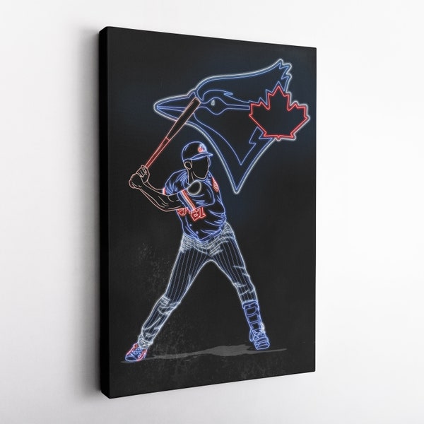 Vladimir Guerrero Jr. Poster Neon Effect Toronto Blue Jays MLB Canvas Wall Art Print Kids Room Framed Poster Home Decor