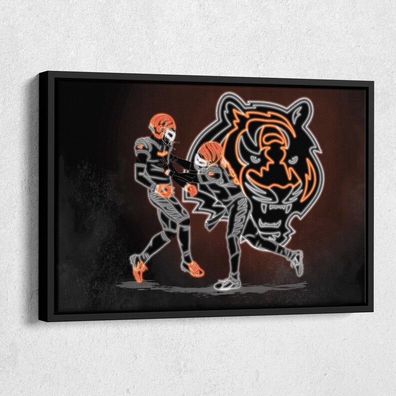 Ja'marr Chase 1 and Joe Burrow 9 Neon Effect Poster Cincinnati Bengals