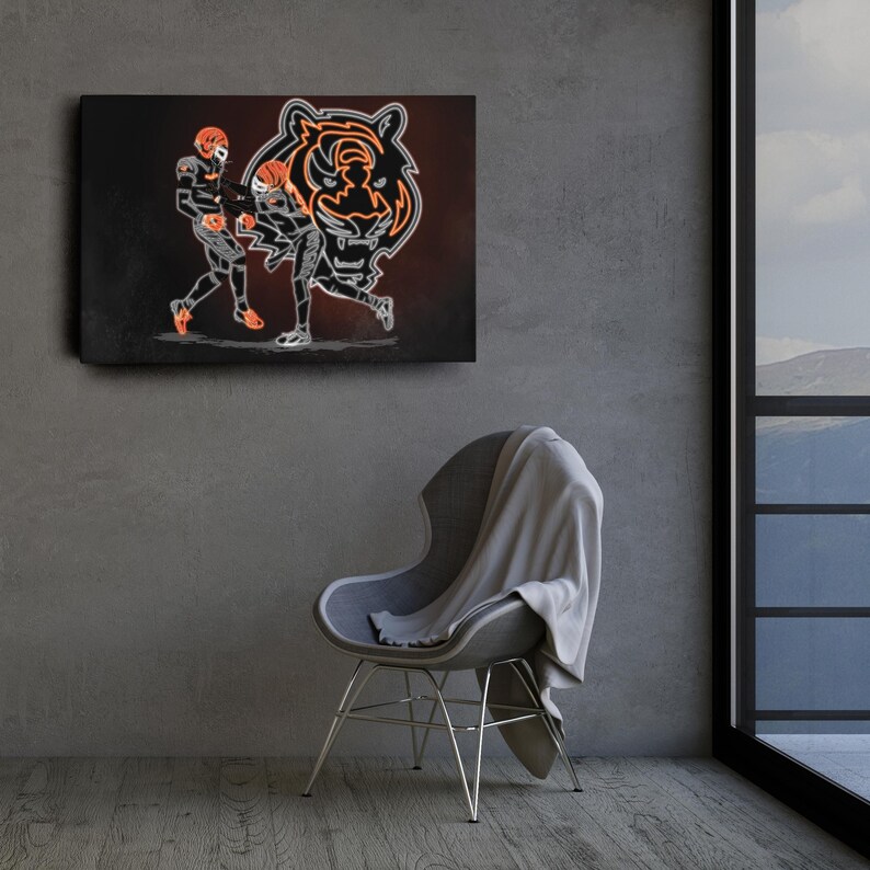 Ja'marr Chase 1 and Joe Burrow 9 Neon Effect Poster Cincinnati Bengals