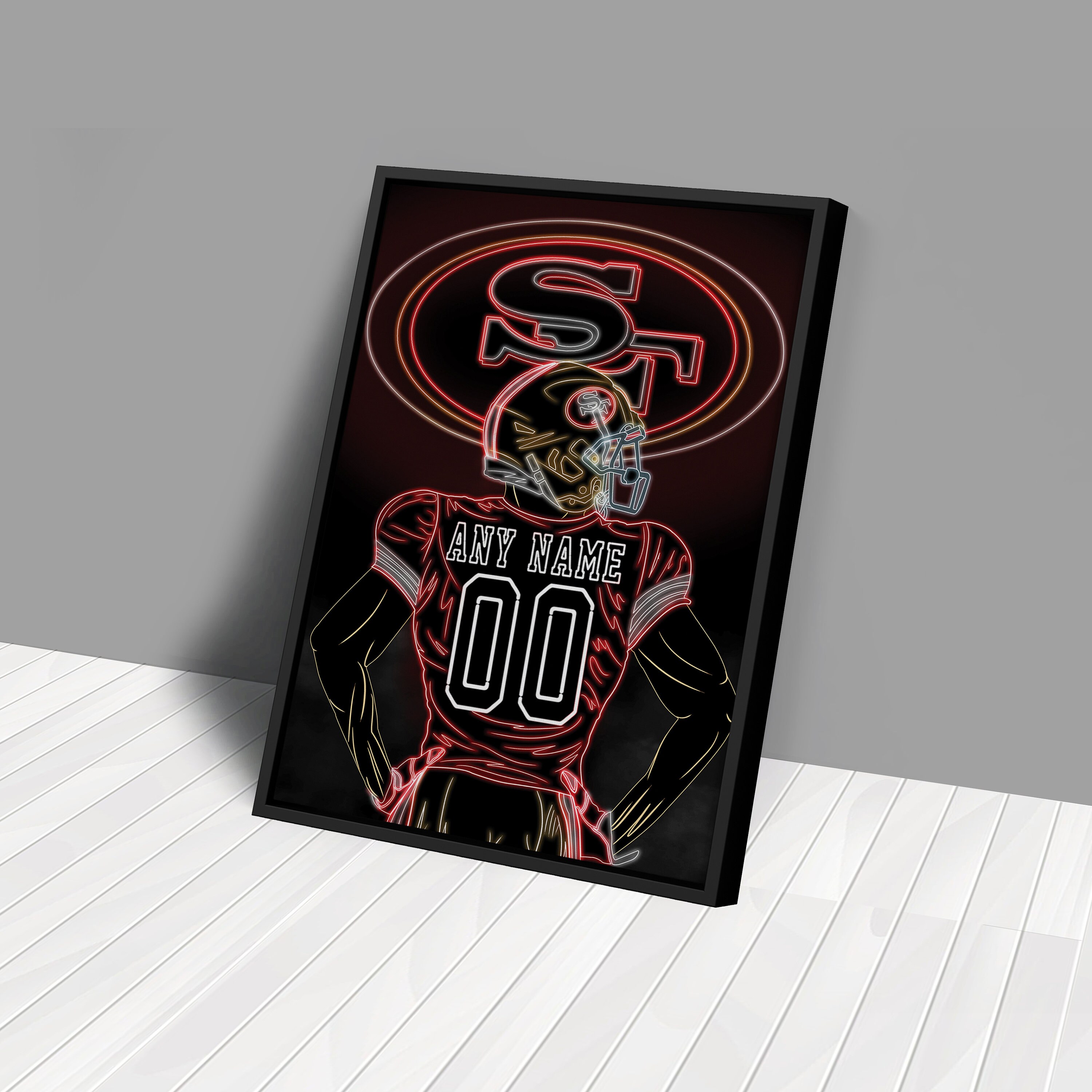 San Francisco 49ers Jersey NFL Neon Personalized Jersey Custom Name and Number Canvas Wall Art Home Decor Framed Poster Man Cave Gift Etsy