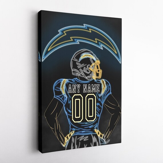 Los Angeles Chargers Jersey NFL Neon Personalized Jersey Custom Name and Number Canvas Wall Art Home Decor Framed Poster Man Cave Gift Etsy UK