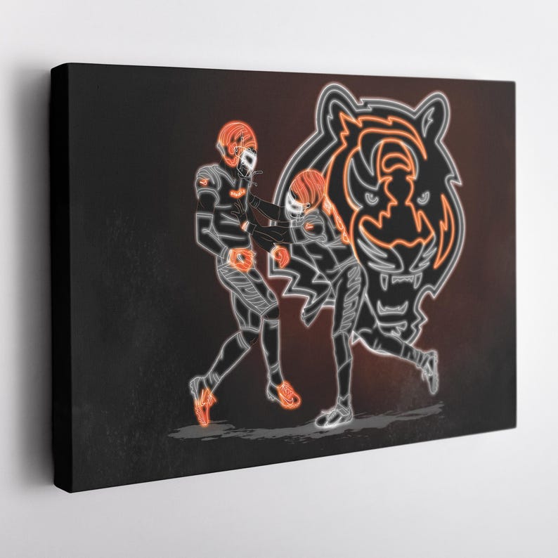 Ja'marr Chase 1 and Joe Burrow 9 Neon Effect Poster Cincinnati Bengals