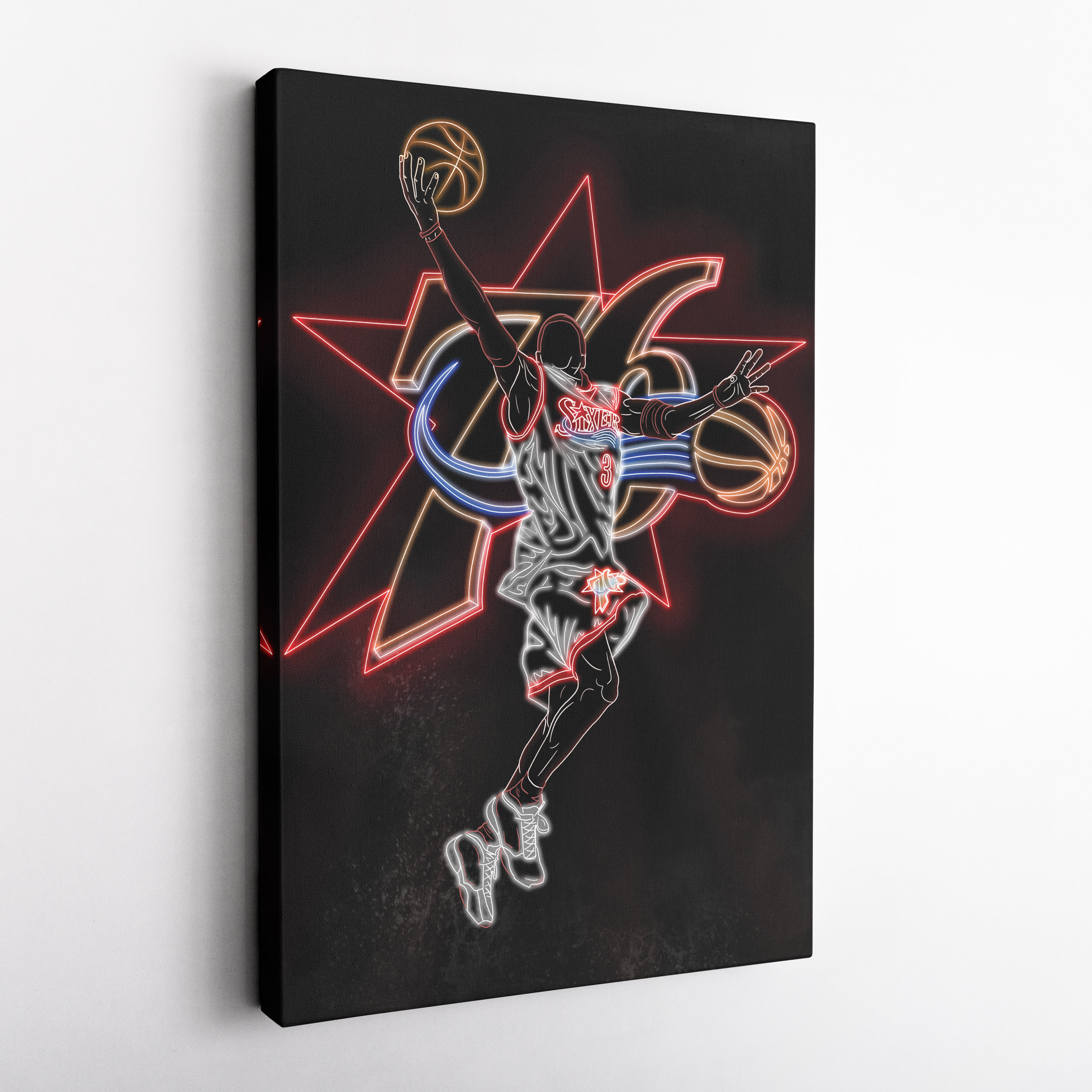 Allen Iverson Poster Neon Effect Philadelphia 76ers NBA Canvas Wall Art ...