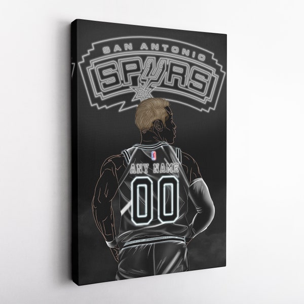 San Antonio Spurs Jersey NBA Neon Personalized Jersey Custom Name and Number Canvas Wall Art Home Decor Framed Poster Man Cave Gift