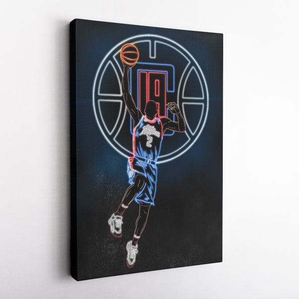 Kawhi Leonard Poster Neon Effect Los Angeles Clippers NBA Canvas Wall Art Print Kids Room Framed Poster Home Decor