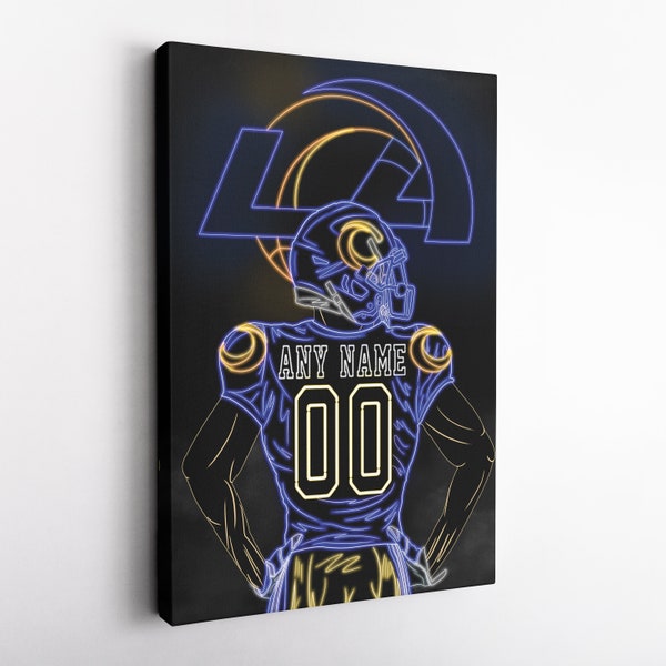 Los Angeles Rams Jersey NFL Neon Personalized Jersey Custom Name and Number Canvas Wall Art Home Decor Framed Poster Man Cave Gift