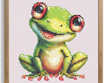 Smiling Frog Cross Stitch Pattern: Adorable Animal Design (PDF Pattern)