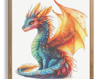 Padrão de ponto cruz de dragão, dragão de fantasia colorido