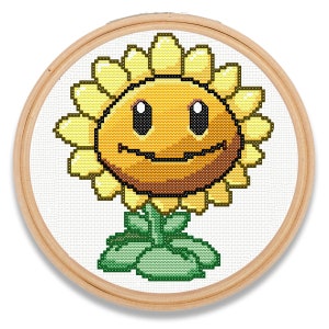 Sunflower cross stitch pattern from the video game Plants vs. Zombies