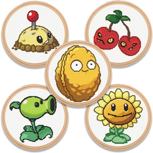 Plants vs. Zombies cross stitch pattern, Video Game pattern, The Plants: Collection 1