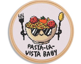 Pasta La Vista Baby cross stitch pattern, Food Puns cross stitch pattern