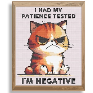 I Had My Patience Tested...I&#39;m Negative cross stitch pattern, funny saying cross stitch pattern, funny sarcastic cat cross stitch pattern