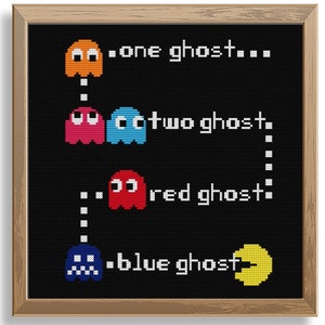 Pac Man inspired cross stitch pattern, Dr. Seuss inspired cross stitch pattern, video game inspired cross stitch pattern