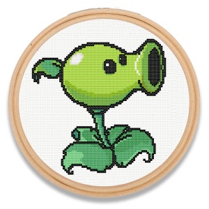 Peashooter cross stitch pattern from Plants vs. Zombies video game