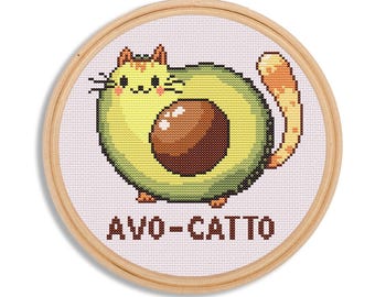 Avo-Catto cross stitch pattern, Food Puns cross stitch pattern