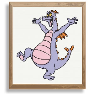 May include: A purple dragon with orange wings and a pink belly is standing on two legs with its arms outstretched. The dragon has a wide smile and its tongue is sticking out.